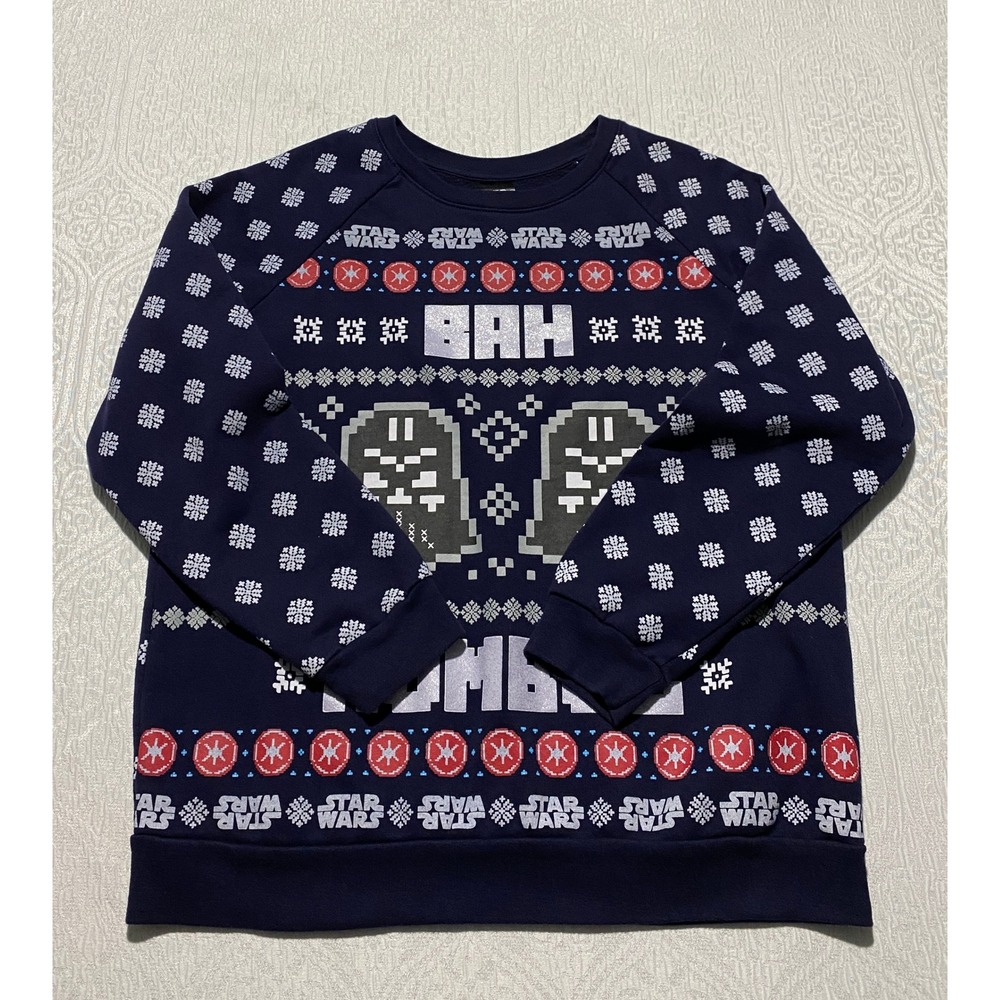 Star Wars Darth Vader Bah Humbug Ugly Christmas Sweatshirt Blue Kids L 11-13